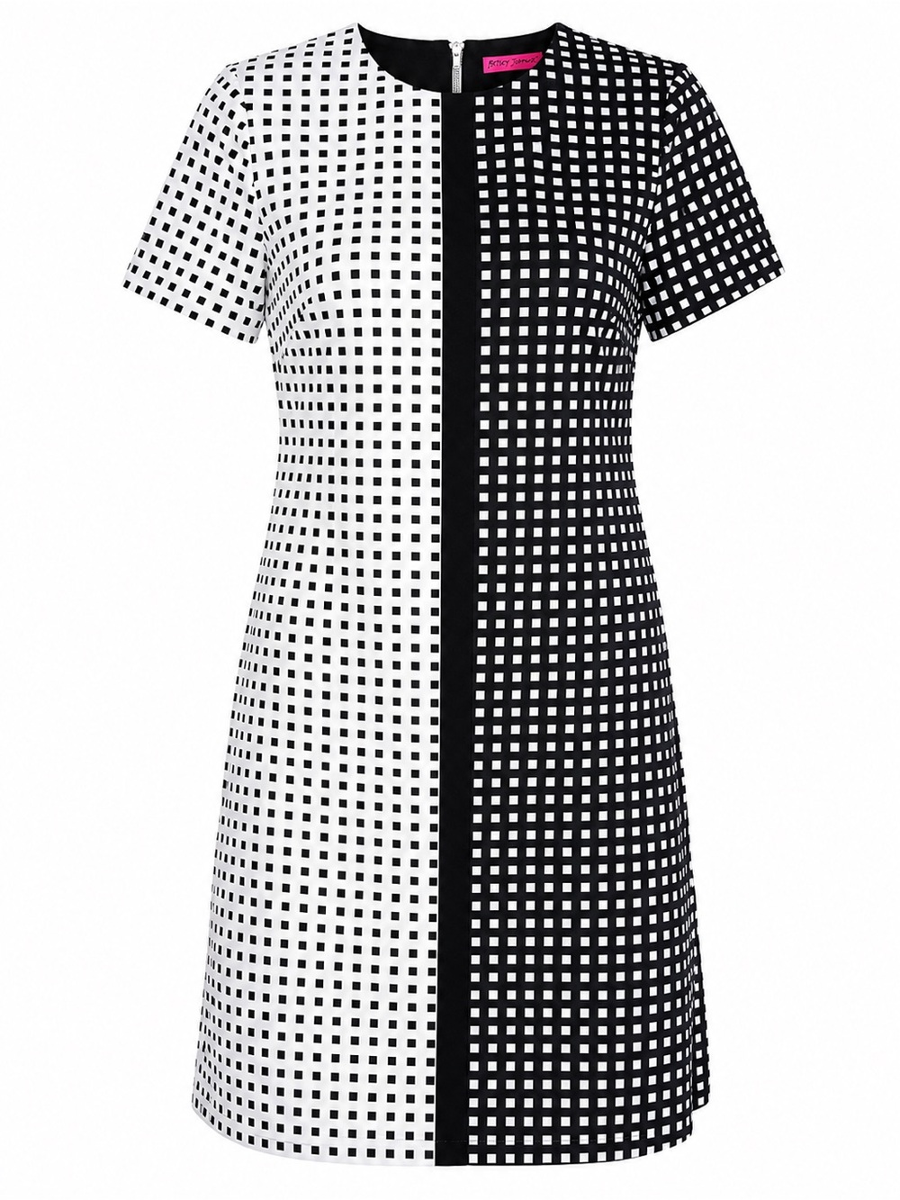 Monochrome Split Gingham A-Line Dress - Black & White